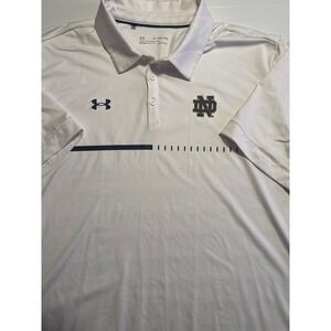 Under Armour Notre Dame Fighting Irish White HeatGear Polo Shirt Mens 2XL‎ Loose